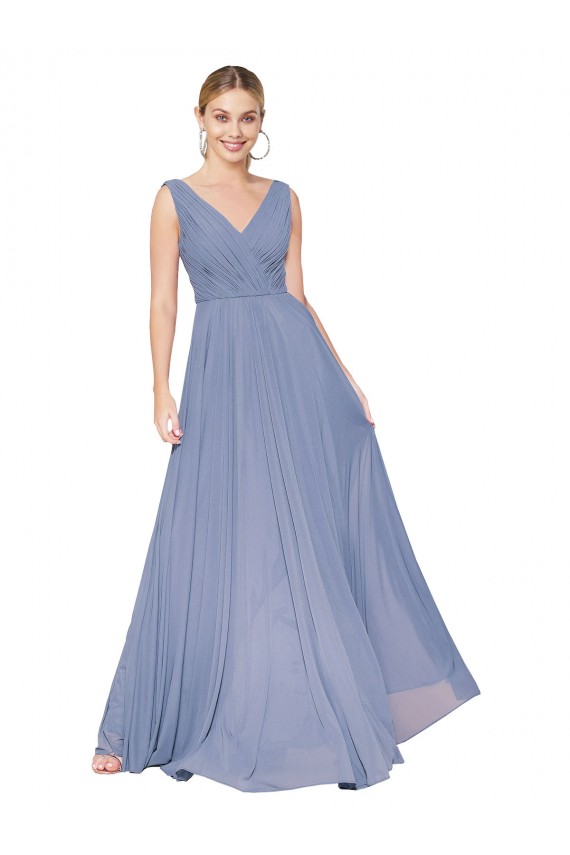 Floor Length High Neck V-Back Chiffon Prom Dress UK for Sale