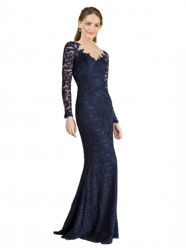 Illusion Long Sleeves Lace Prom Dress with Sheer Keyhole Back UK for Sale