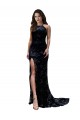 High Neckline Lace Open Back Prom Dress with High Slit UK for Sale