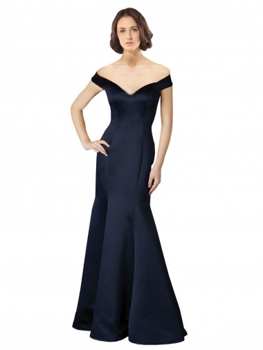 Fit and Flare Satin Prom Dress with Off the Shoulder Neckline UK for Sale