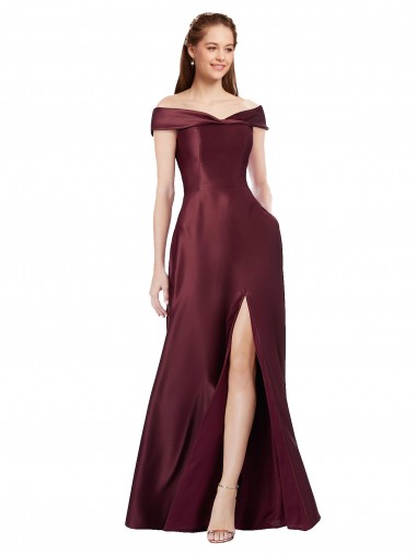 Long Off the Shoulder Satin Prom Dress with Thigh-high Slit UK for Sale