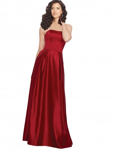 Strapless Satin Prom Dress with Beaded Pocket and Soft Pleating UK for Sale