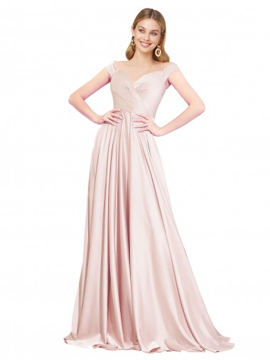 A-Line Off the Shoulder Sweetheart Satin Prom Dress UK for Sale