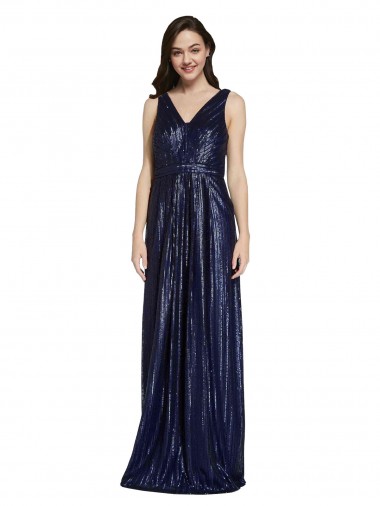 Long V-Neck Sparking Sequin Prom Dress with Low V-Back UK for Sale