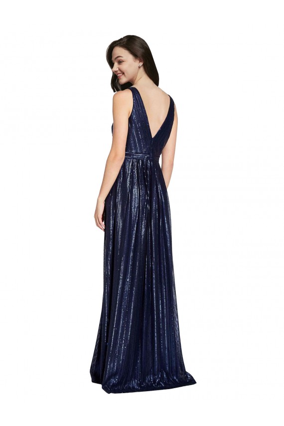 Long V-Neck Sparking Sequin Prom Dress with Low V-Back UK for Sale