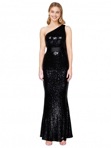 Draped One Shoulder Long Full Length Sequin Prom Dress UK for Sale