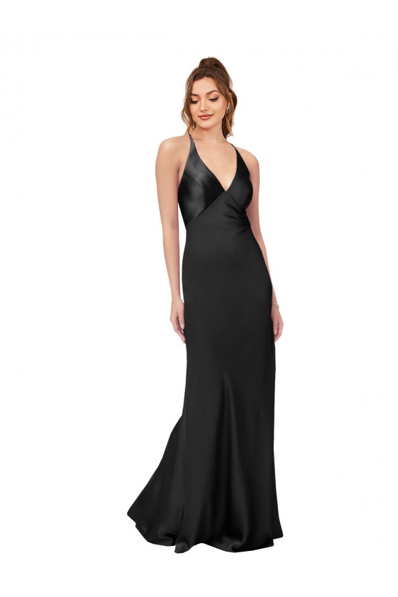 Cowl Back V-Neck Silky Satin Prom Dress UK for Sale