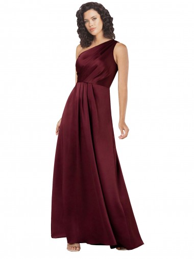 One Shoulder Silky Satin Prom Dress with Subtle Pleats UK for Sale