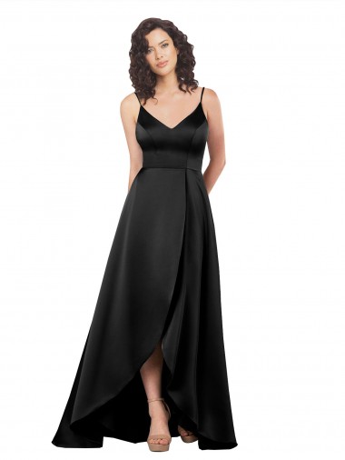 High Low V-Neckline Silky Satin Tulip Prom Dress with Wrap Skirt UK for Sale