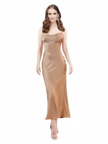 Cowl Neck Silky Satin Midi Length Cocktail Prom Dress / Homecoming Dress Low Back UK for Sale