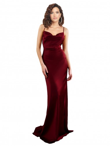 Cowl Neck Long Criss Cross Open Back Silky Satin Prom Dress UK for Sale