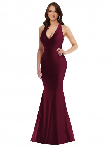 Plunge Neckline Cutout Low Back Silky Satin Mermaid Prom Dress UK for Sale