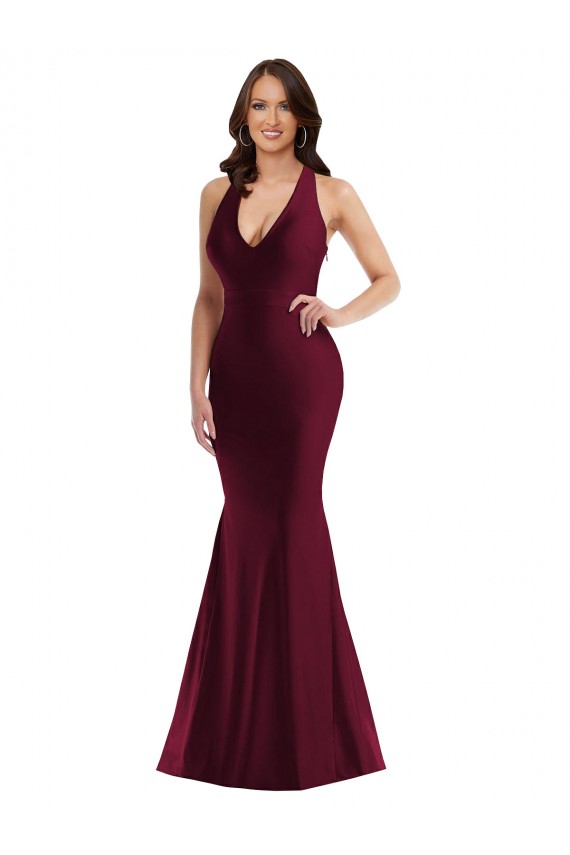 Plunge Neckline Cutout Low Back Silky Satin Mermaid Prom Dress UK for Sale