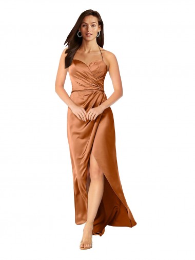 Faux-Wrap Skirt Silky Satin Prom Dress UK for Sale