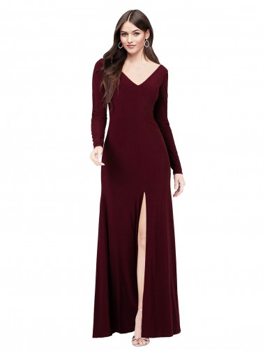 Long Sleeves Spandex Prom Dress with Front Slit UK for Sale