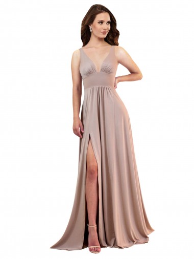 Long A-Line Plunge V-Neckline Spandex Prom Dress with Slit UK for Sale