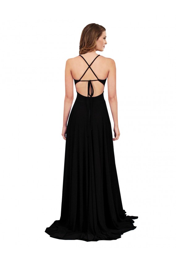 High Slit Open Back Long Spandex Prom Dress with Lined Crossover Bust UK for Sale