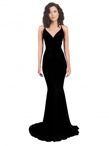 Fishtail Shaped V-Neck Open Back Spandex Prom Dress UK for Sale