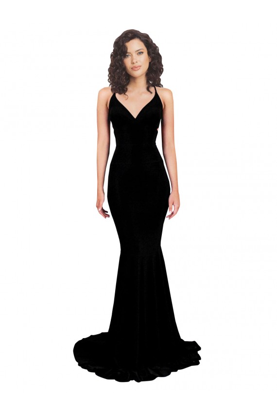 Fishtail Shaped V-Neck Open Back Spandex Prom Dress UK for Sale