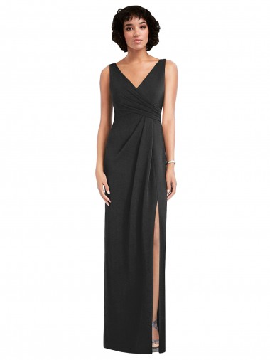 Draped Wrap Maxi Spandex Prom Dress with Front Slit UK for Sale