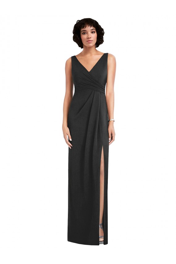 Draped Wrap Maxi Spandex Prom Dress with Front Slit UK for Sale