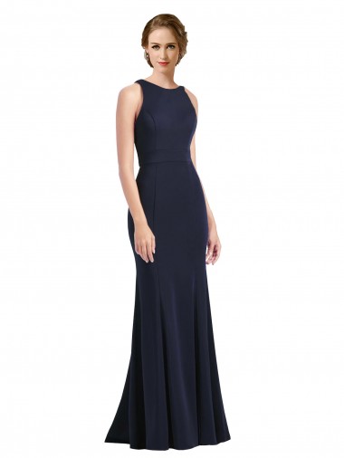 High Neck Sheath Long Crepe Prom Dress UK for Sale