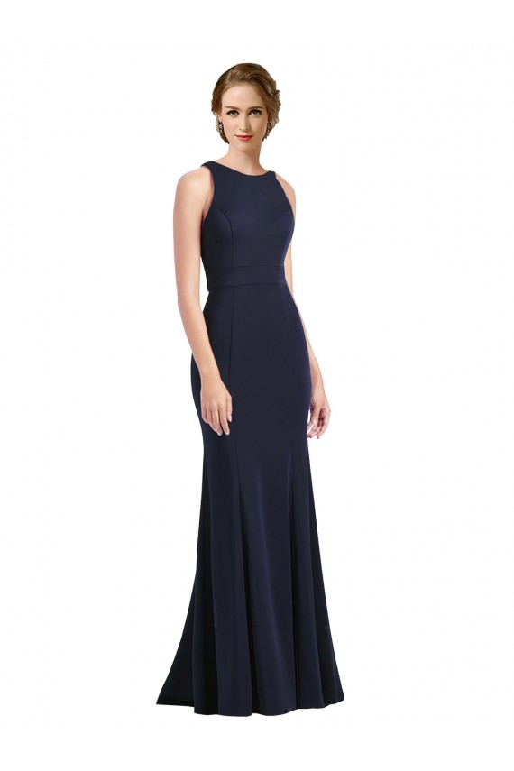 High Neck Sheath Long Crepe Prom Dress UK for Sale