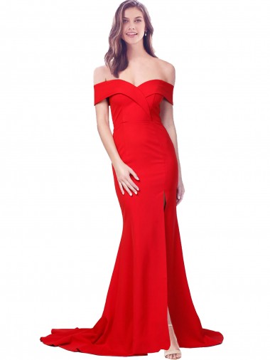 Criss Cross Full Length Long Crepe Prom Dress with Side Split UK for Sale