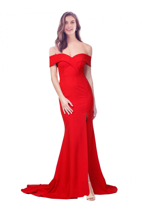 Criss Cross Full Length Long Crepe Prom Dress with Side Split UK for Sale