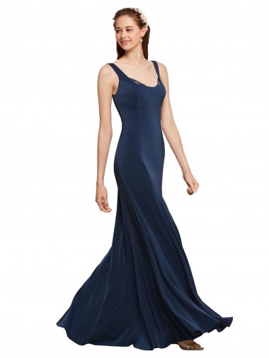 Fit and Flare Long Crepe Prom Dress with Round Neck UK for Sale