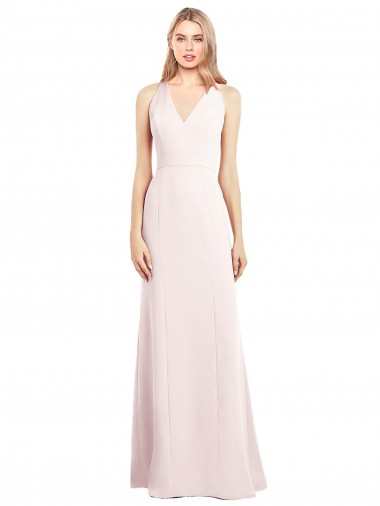 V-Neck Keyhole Back Crepe Trumpet Prom Dress UK for Sale