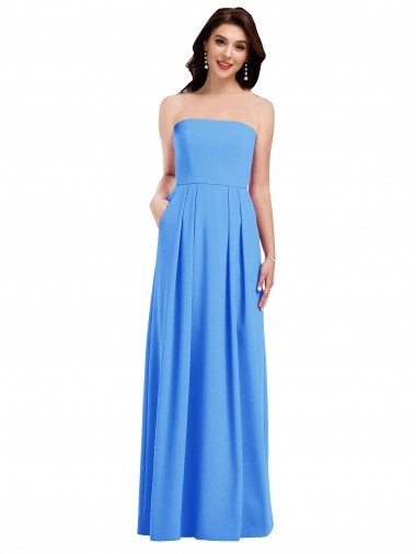 Strapless Pleated Skirt Crepe Prom Dress with Pockets UK for Sale