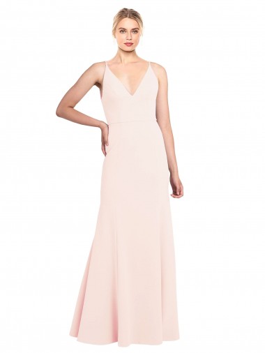 Slim A-Line V-Neck Long Stretch Crepe Prom Dress with V-Back UK for Sale