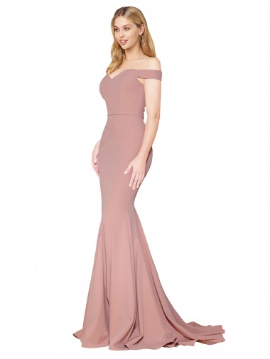 Off the Shoulder Sweetheart Long Sweep Train Crepe Prom Dress UK for Sale