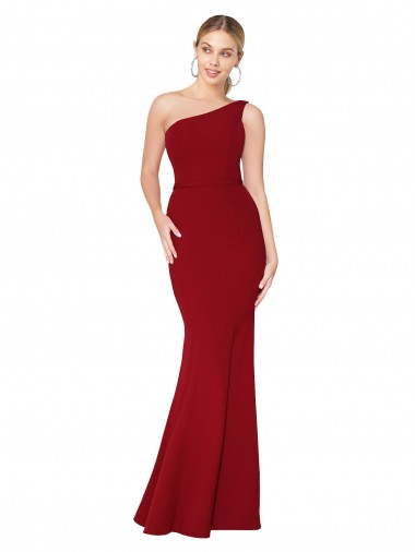 One Shoulder Long High Neck Sleeveless Mermaid Crepe Prom Dress UK for Sale