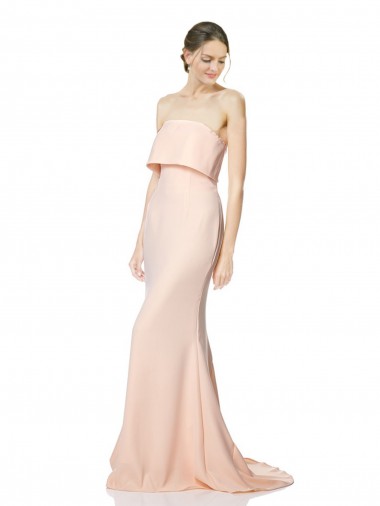 High Neck Strapless Long Crepe Maxi Prom Dress with Overlay UK for Sale