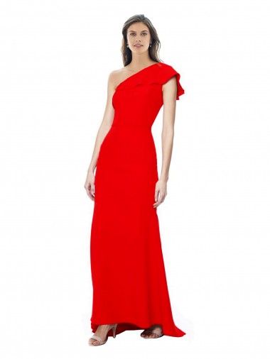 High Neck Ruffle Frill One Shoulder Maxi Crepe Prom Dress UK for Sale