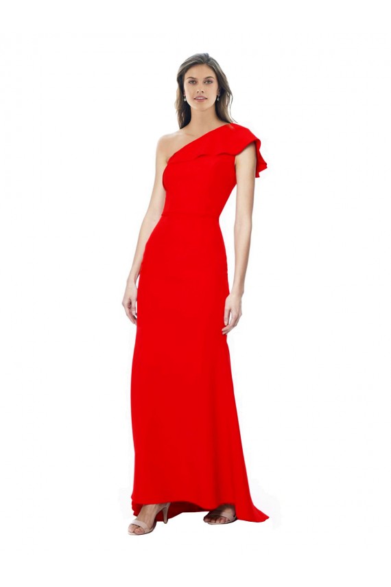 High Neck Ruffle Frill One Shoulder Maxi Crepe Prom Dress UK for Sale