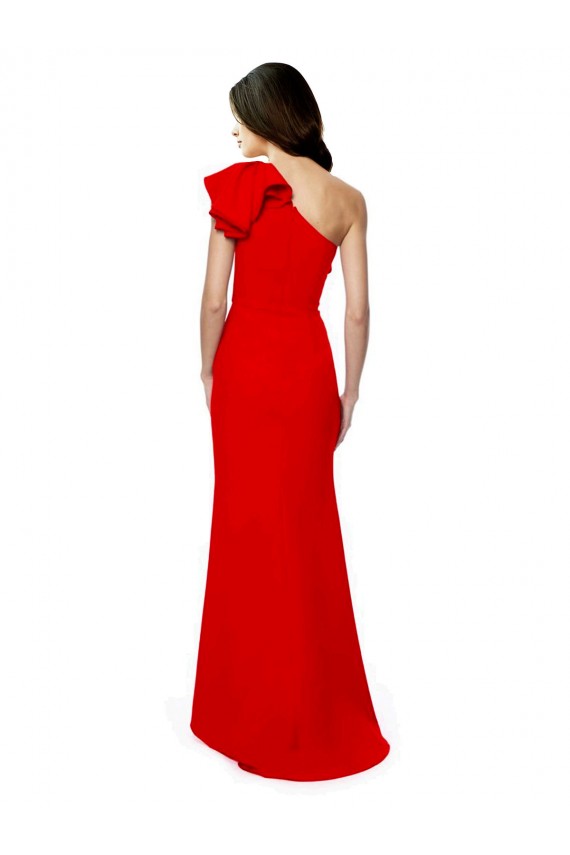 High Neck Ruffle Frill One Shoulder Maxi Crepe Prom Dress UK for Sale