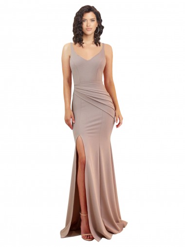 Fishtail Shape V-Neck Crepe Prom Dress with Slit UK for Sale