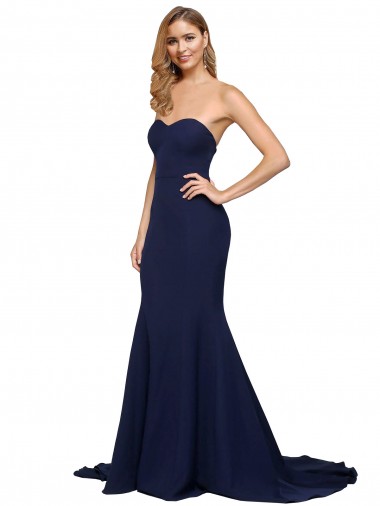 Fit and Flare Sweetheart Long Crepe Prom Dress with Sweep Train UK for Sale