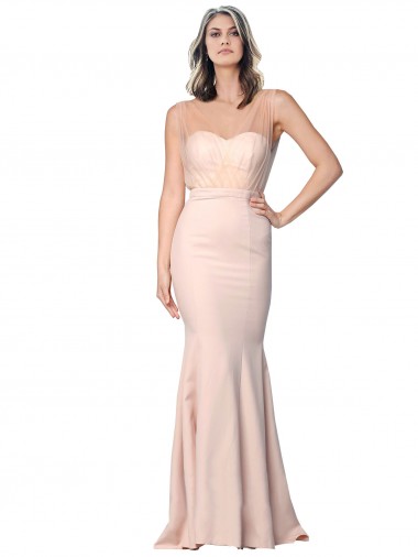 Full Length Sweetheart Crepe Prom Dress with Tulle Overlay UK for Sale