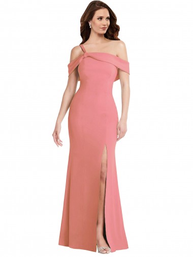 One Shoulder Draped Cuff Maxi Prom Dress with Front Slit UK for Sale