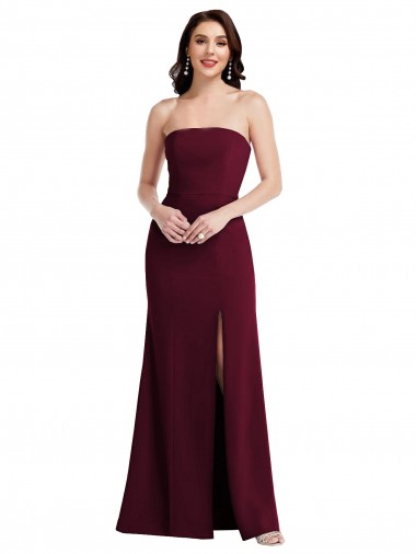 Strapless Crepe Maxi Prom Dress with Front Slit UK for Sale