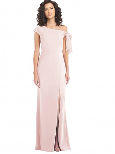 Off the Shoulder Tie Detail Trumpet Crepe Prom Dress with Front Slit UK for Sale