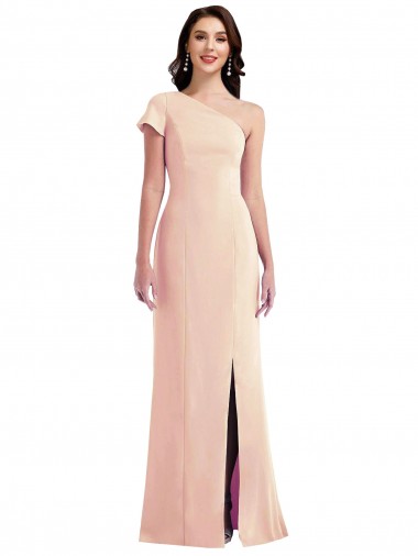 One Shoulder Cap Sleeves Trumpet Crepe Prom Dress with Front Slit UK for Sale