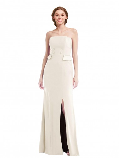 Long Strapless Tuxedo Maxi Prom Dress with Front Slit & Pockets UK for Sale