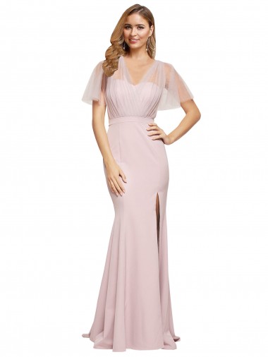 Crepe Long Sweetheart Neckline Prom Dress with Tulle Overlay Shoulders UK for Sale