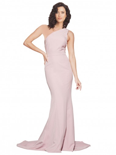 Long Sweep Train One Shoulder Crepe Prom Dress with Side Leg Split UK for Sale