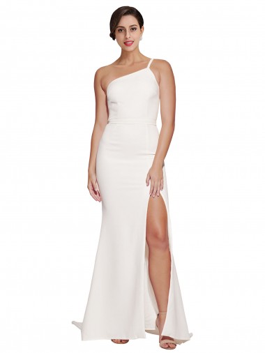 Long Sweep Train Crepe Prom Dress with Side Split and One Strap UK for Sale